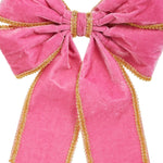 Bow Pink Velvet With Gold Trim 27cm - Christmas Decorations Brisbane