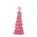 Decorative tree with red and white ribbon loops and a red and white swirl topper