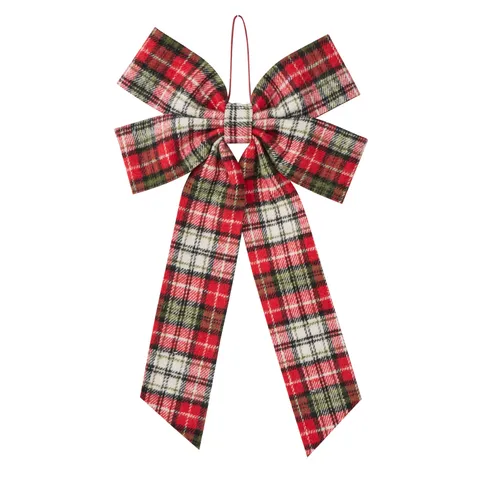 Festive Plaid Bow Hanging 35cm - Christmas Decorations Brisbane