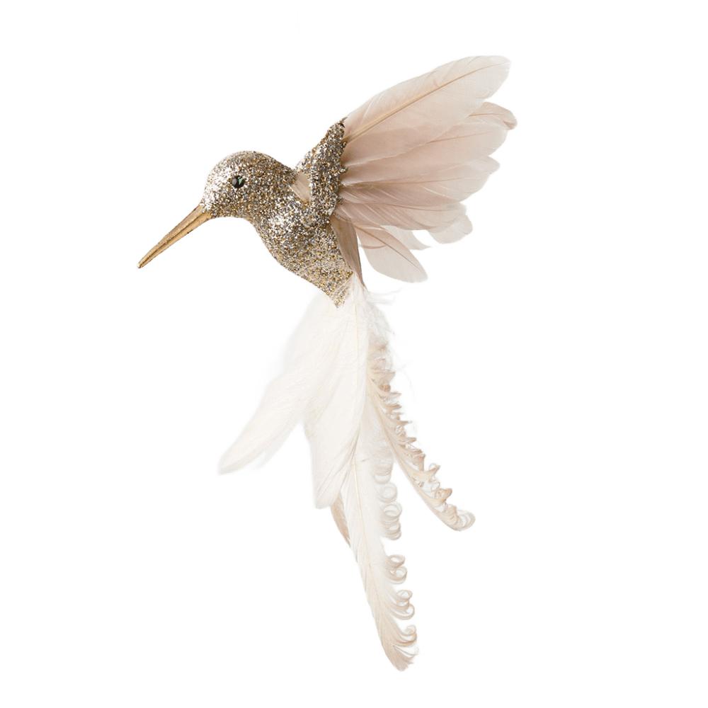 Hummingbird Champagne Pink Feather 17cm - Christmas Decorations Brisbane