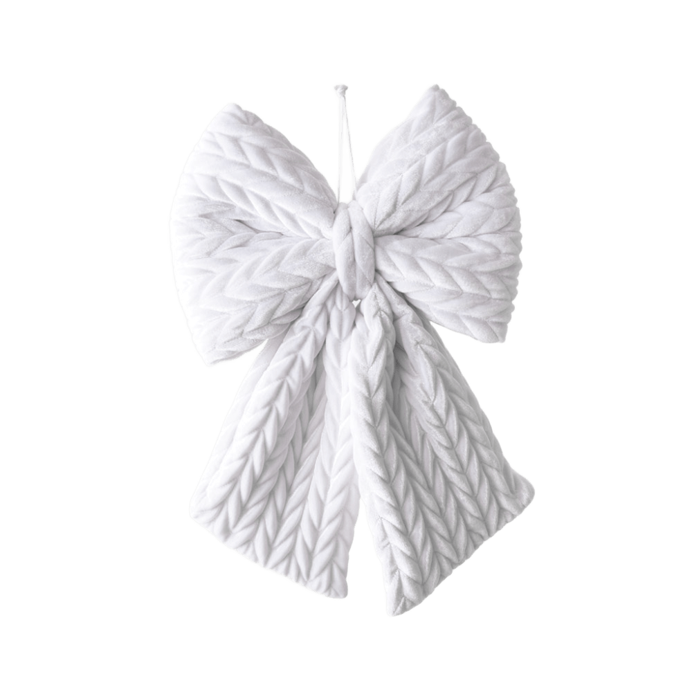 Bow Plush White Hanging 43cm - Christmas Decorations Brisbane