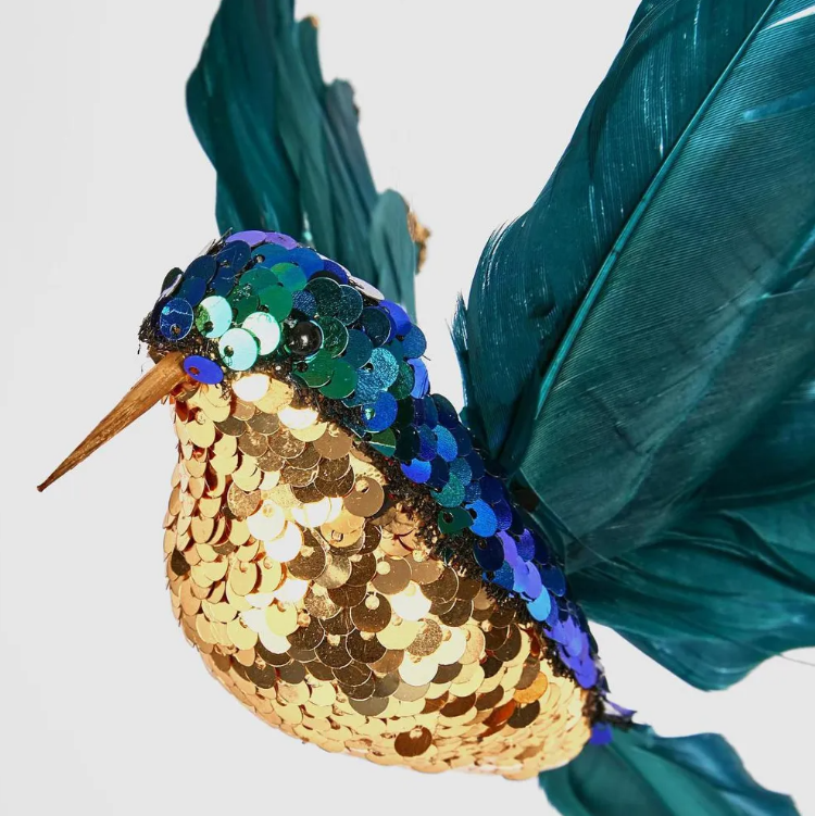 Hummingbird Sequin Hanging Blue 15cm - Christmas Decorations Brisbane
