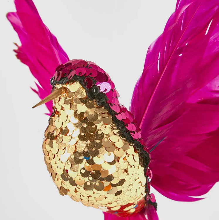 Hummingbird Sequin Hanging Pink 15cm - Christmas Decorations Brisbane
