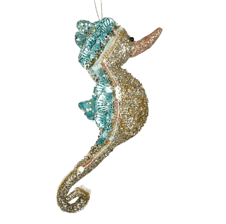 Seahorse Shimmer Hanging Mint 23cm - Christmas Decorations Brisbane