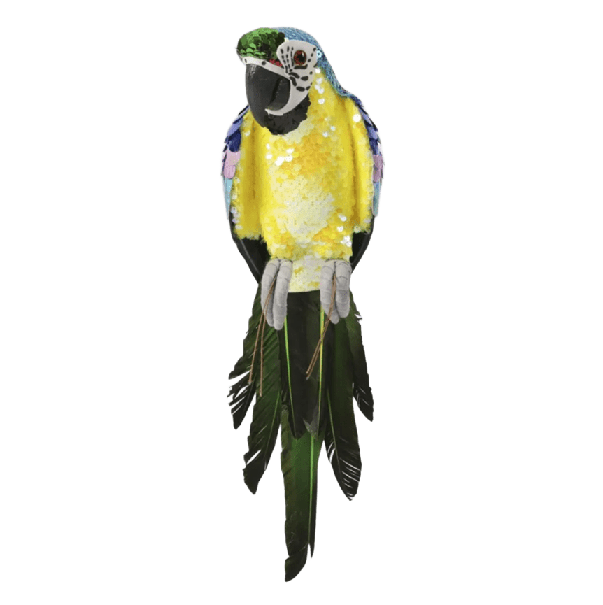 Parrot Sequin Yellow Belly Small 42cm - Christmas Decorations Brisbane