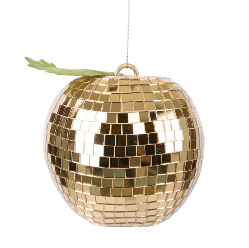 Disco Apple Gold Hanging 11cm - Christmas Decorations Brisbane