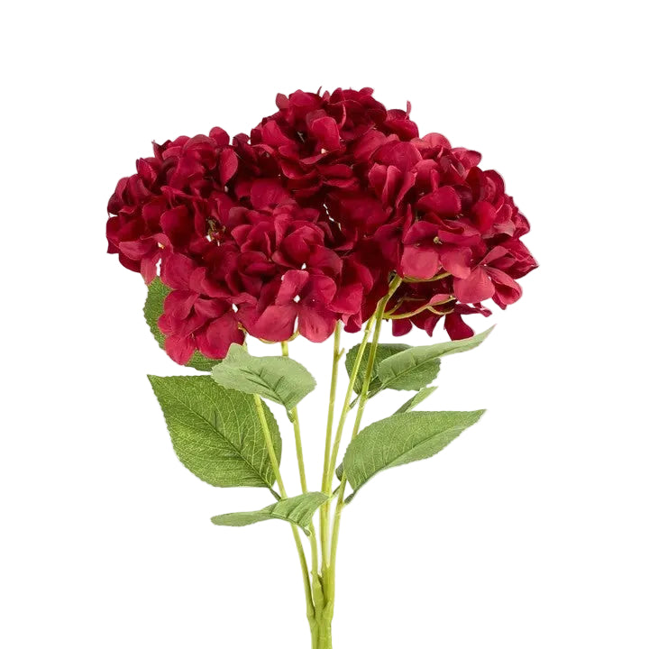 Flower Hydrangea Bunch With 5 Heads Burgandy 42cm - Christmas Decorations Brisbane