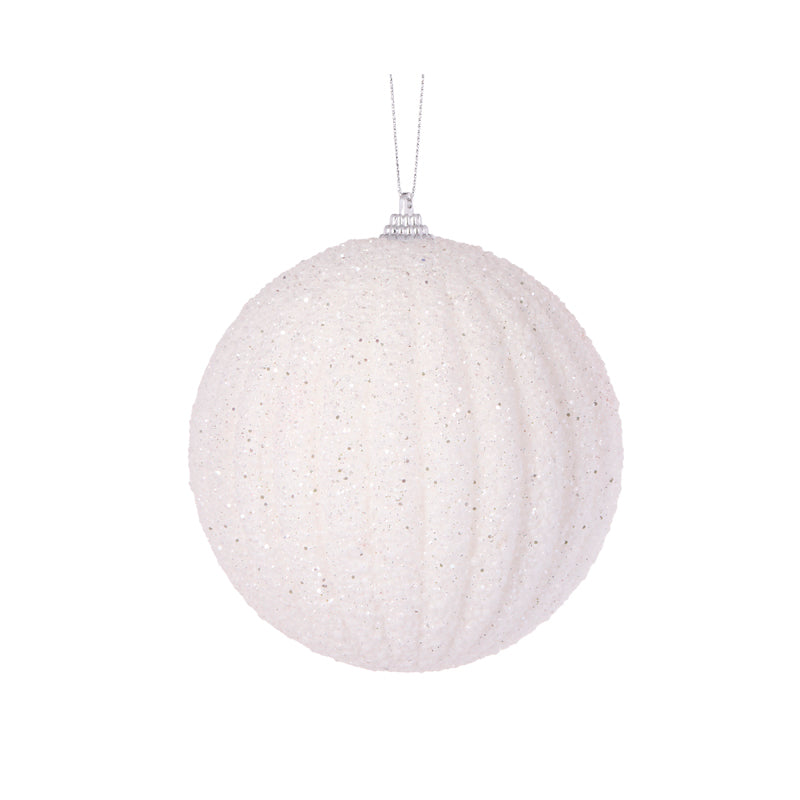 Bauble Ribbed White 10cm