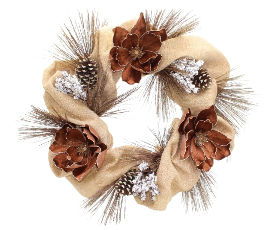 Wreath Hessian with Coffee Magnolia 65cm - Christmas Decorations Brisbane