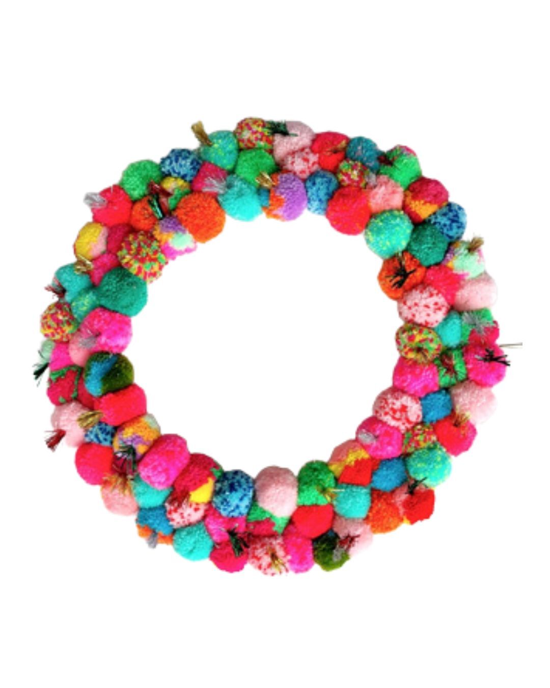 PomPom Wreath Multi Colour  20cm - Christmas Decorations Brisbane