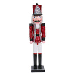 Wooden red and silver nutcracker, embellised with rhinestones