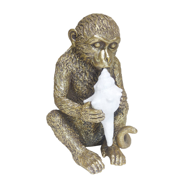 Monkey Gold w/ Shell Trumpet 21cm - Christmas Decorations Brisbane
