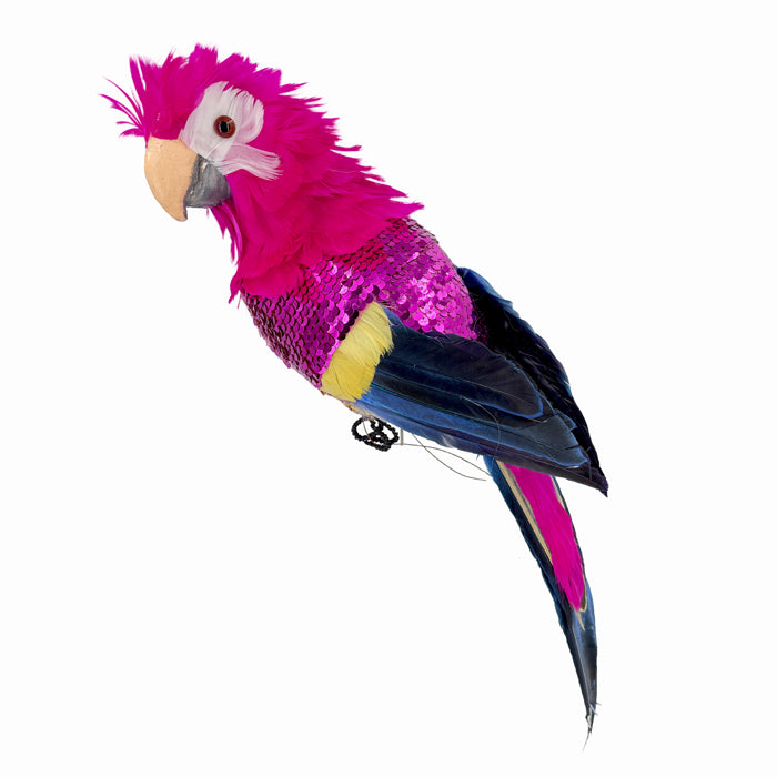 Parrot Sequin Bird Pink 30cm - Christmas Decorations Brisbane
