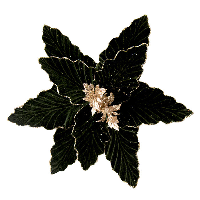 Poinsettia Flower Gold/Green With Glitter Edge Clip On 30cm - Christmas Decorations Brisbane