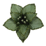 Poinsettia Flower Sage Glitter Edge Clip On 22cm - Christmas Decorations Brisbane