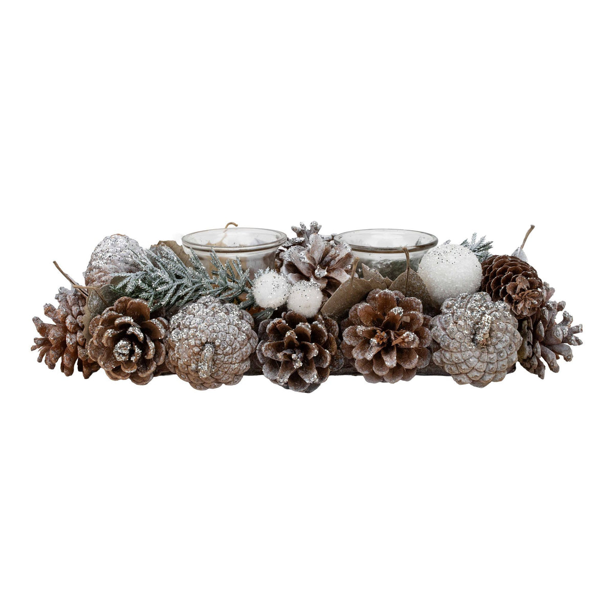 Double Candle Holder Silver Pinecone