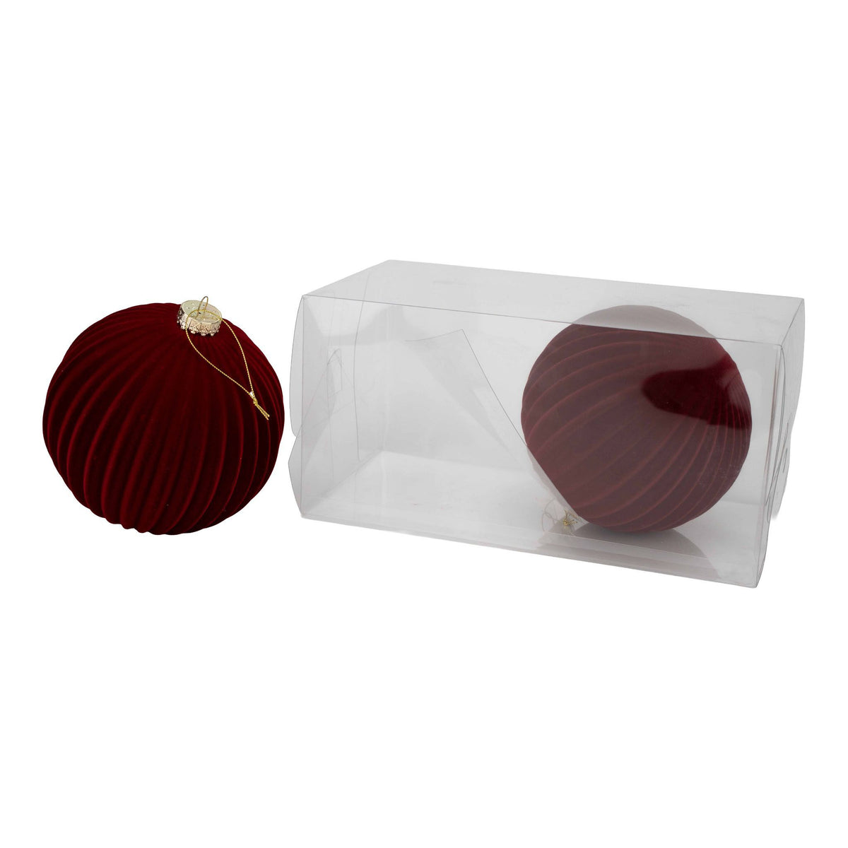 Flocked Burgundy Lined Bauble 15cm Pack of 2