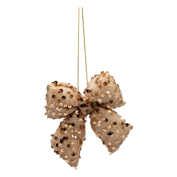 Sequin Bow Champagne Hanging 11cm - Christmas Decorations Brisbane