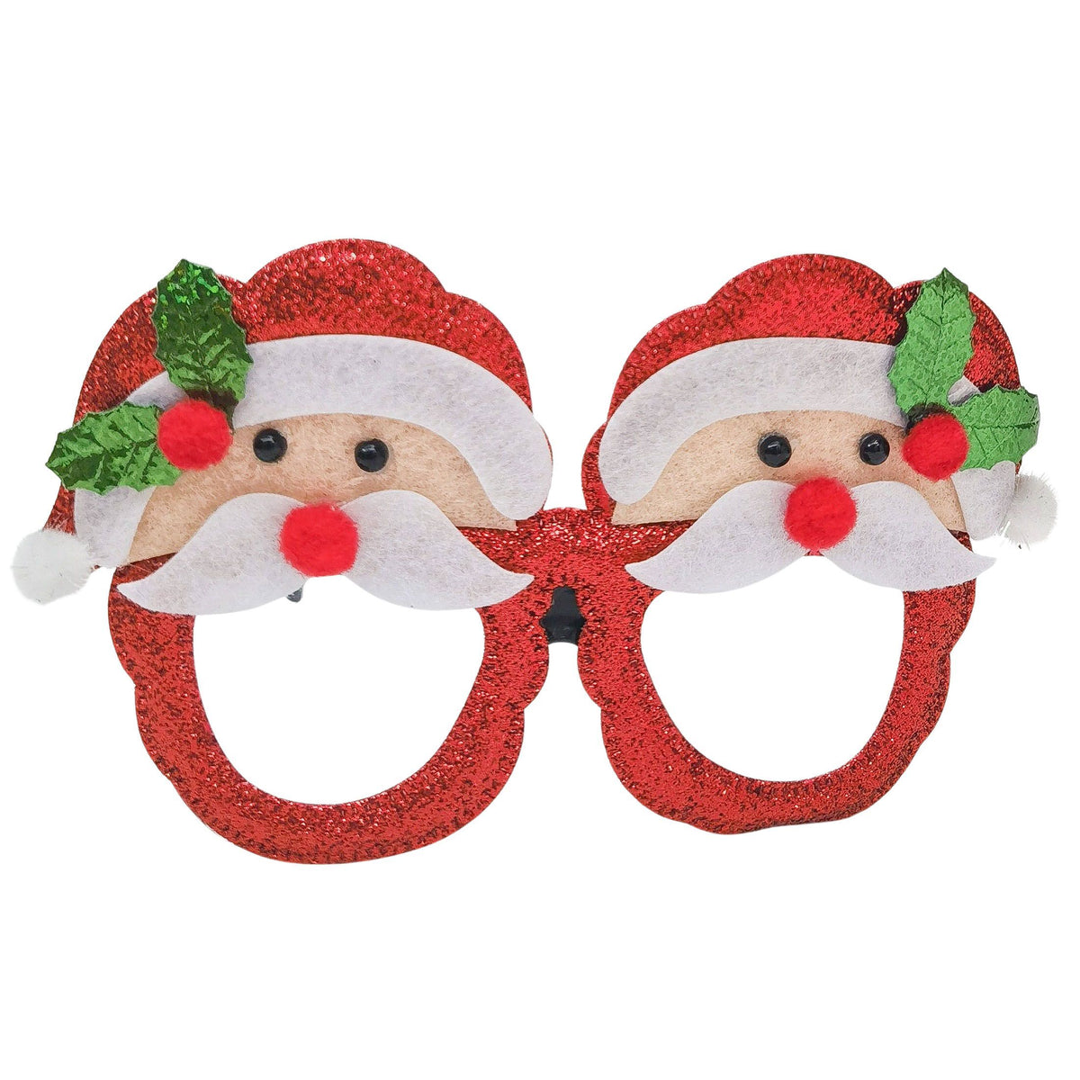 Red glitter novelty glasses with Santa design over each eye