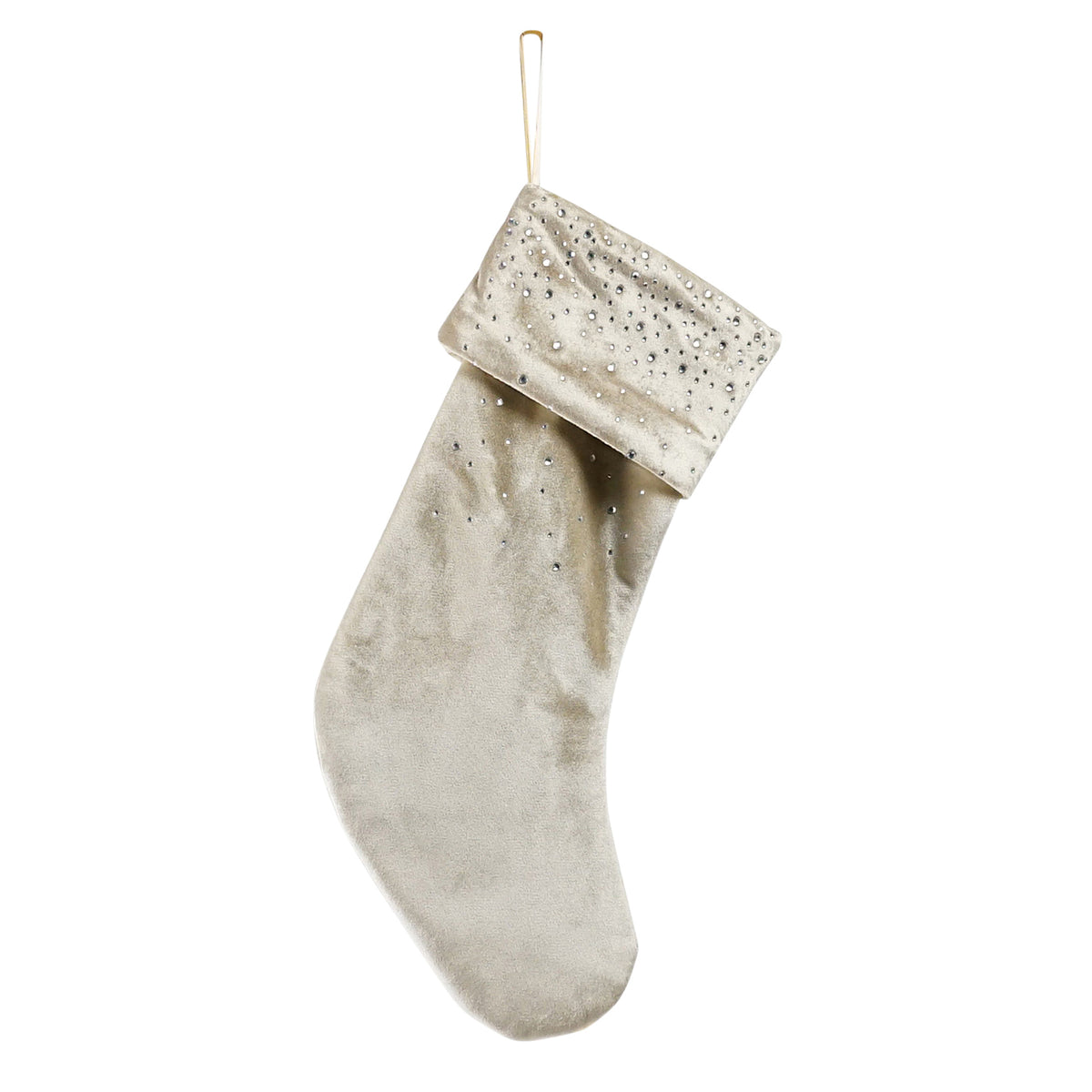Champagne velvet Christmas stocking with diamantes